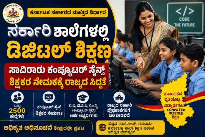 2500 Computer Science Teachers Recruitment in Karnataka Schools 2026