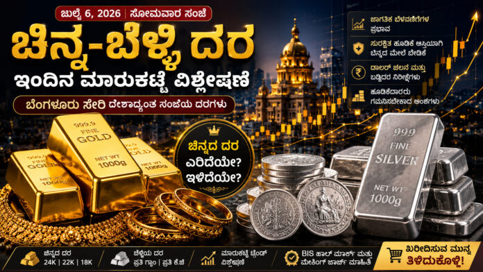 Gold and silver bullion with Bengaluru skyline representing today's bullion market analysis